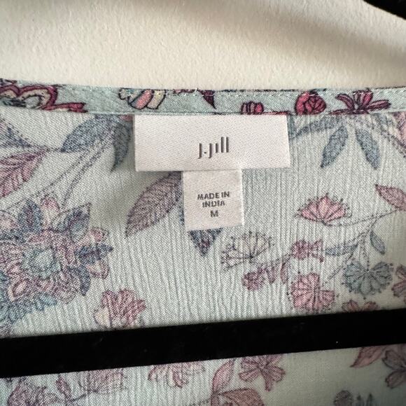 J. Jill Tasseled Tunic Top Blue Tassel Drawstring Neck Floral 3/4 Sleeve Sz M - Picture 3 of 6